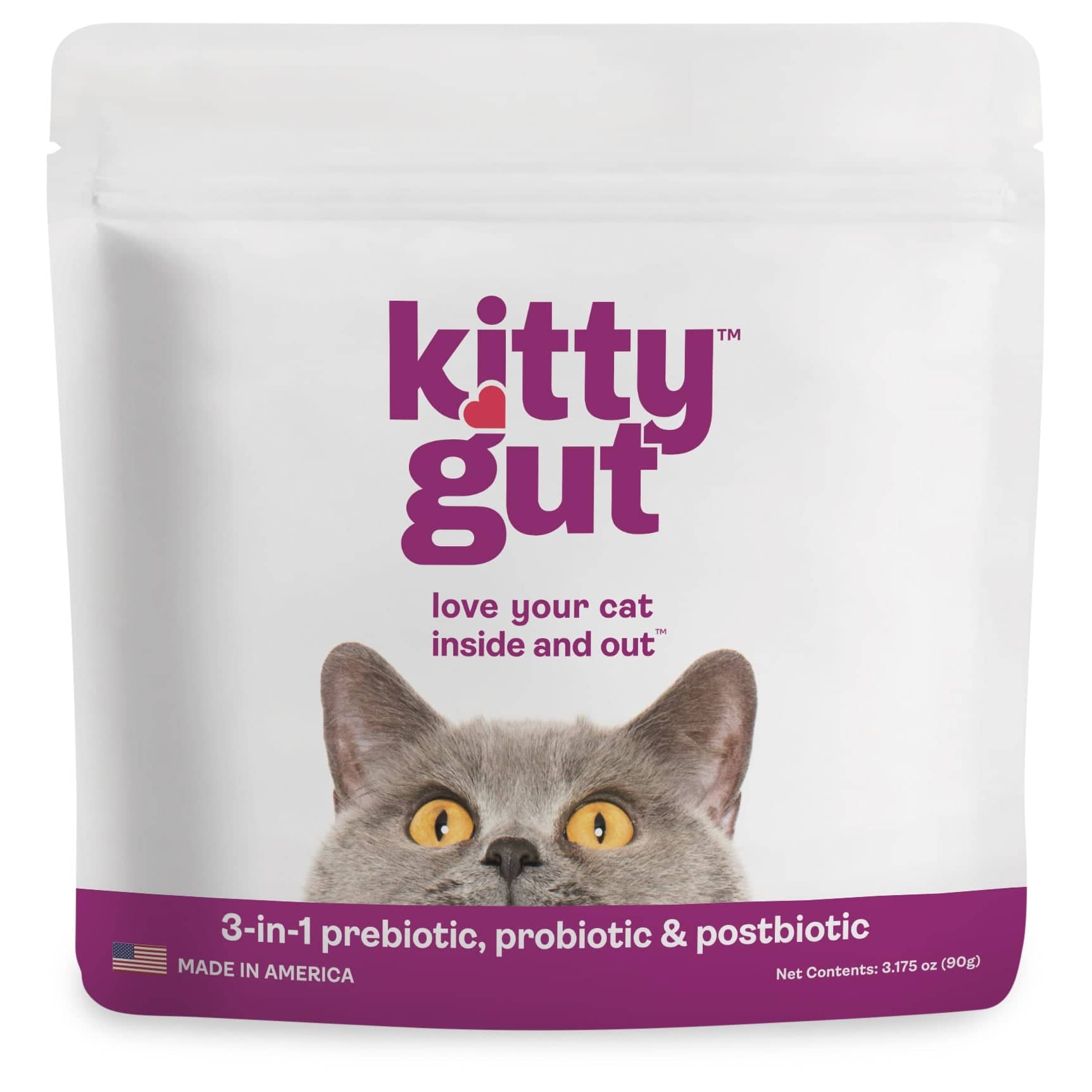 KittyGut All Natural Cat 3-in-1 Prebiotics, Probiotics & Postbiotics Digestive & Immune Support Supplement